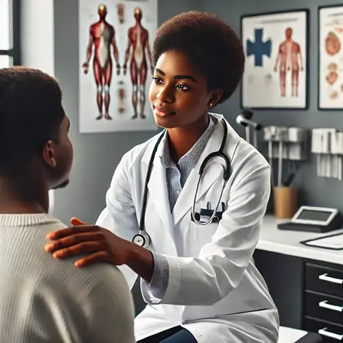doctor with patient in exam room